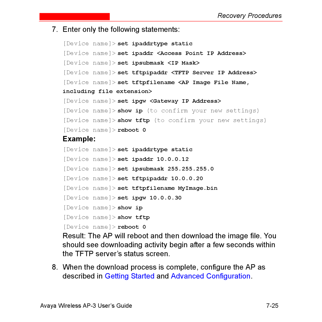 Avaya Wireless AP-3 manual Enter only the following statements, Example 