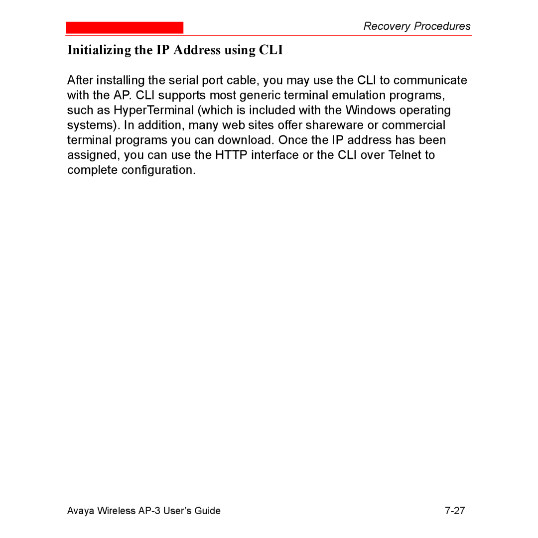 Avaya Wireless AP-3 manual Initializing the IP Address using CLI 