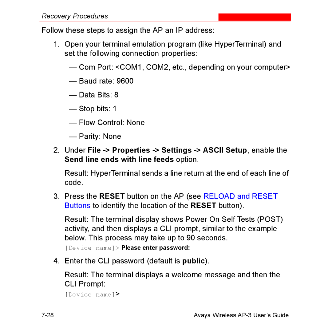 Avaya Wireless AP-3 manual Device name Please enter password 