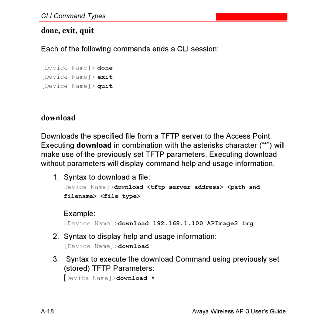 Avaya Wireless AP-3 manual Done, exit, quit, Download 