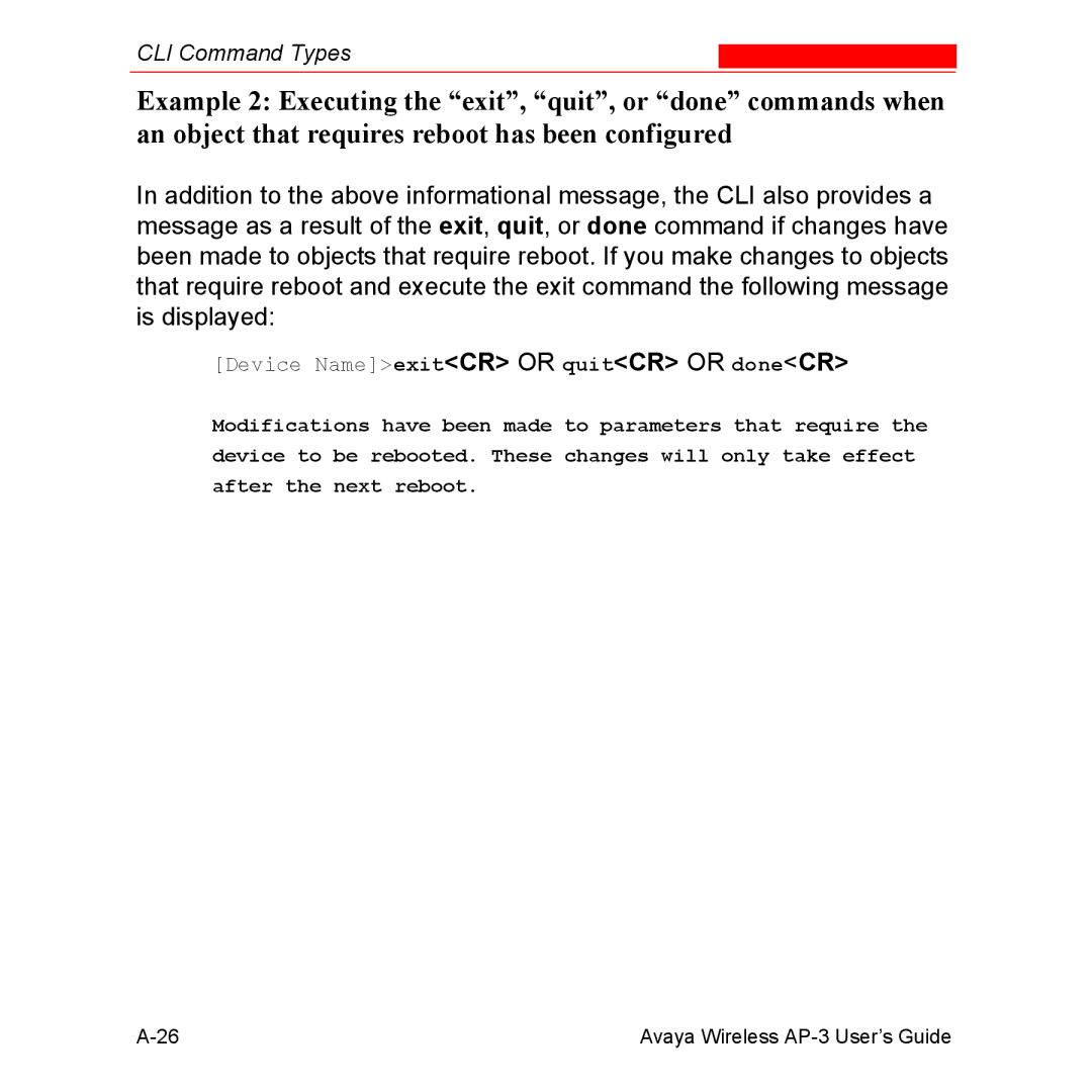 Avaya Wireless AP-3 manual Device NameexitCR or quitCR or doneCR 