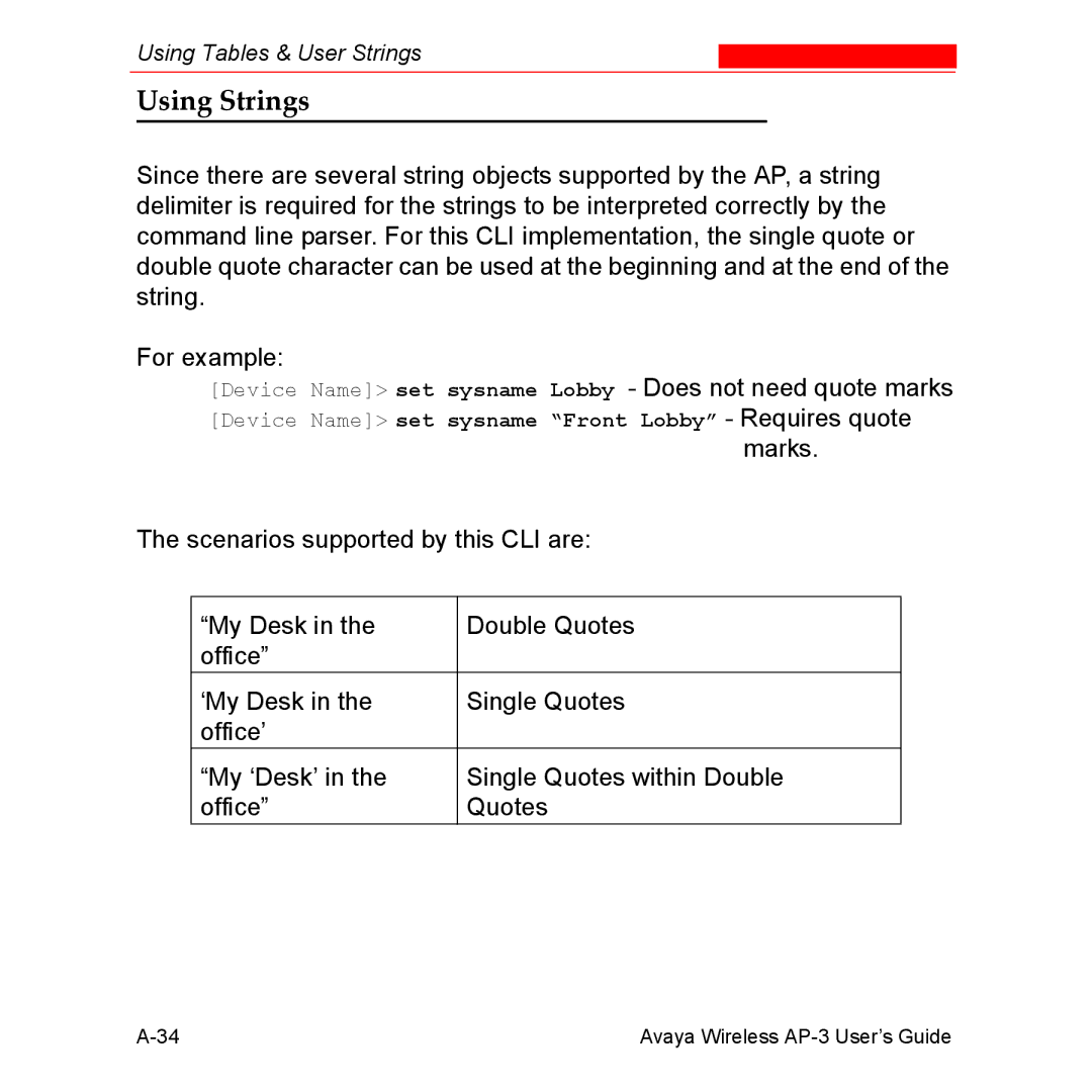 Avaya Wireless AP-3 manual Using Strings 