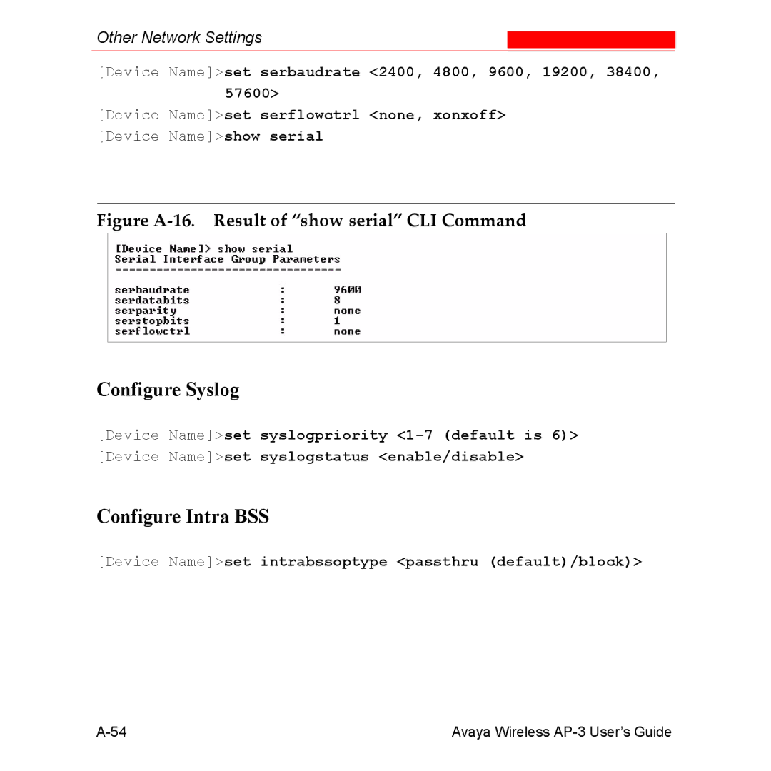 Avaya Wireless AP-3 manual Configure Syslog, Configure Intra BSS 