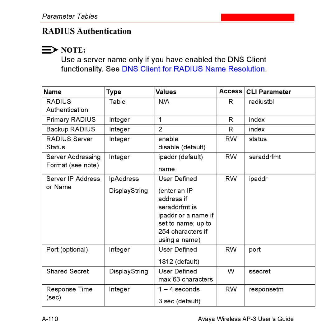 Avaya Wireless AP-3 manual Radius Authentication 