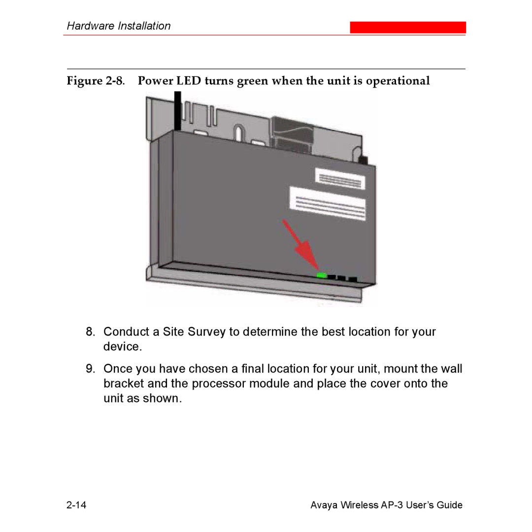 Avaya Wireless AP-3 manual Power LED turns green when the unit is operational 