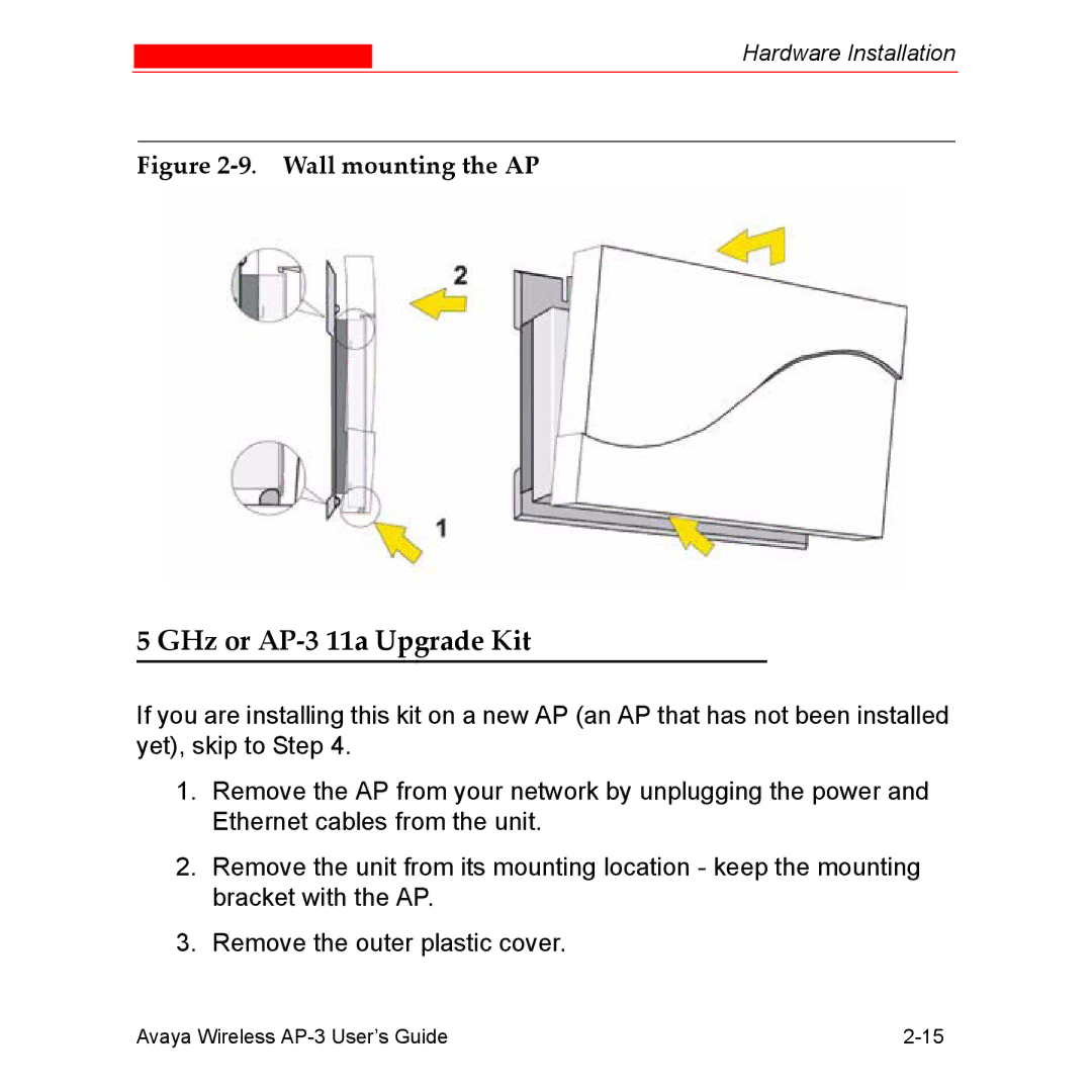 Avaya Wireless AP-3 manual GHz or AP-3 11a Upgrade Kit, Wall mounting the AP 