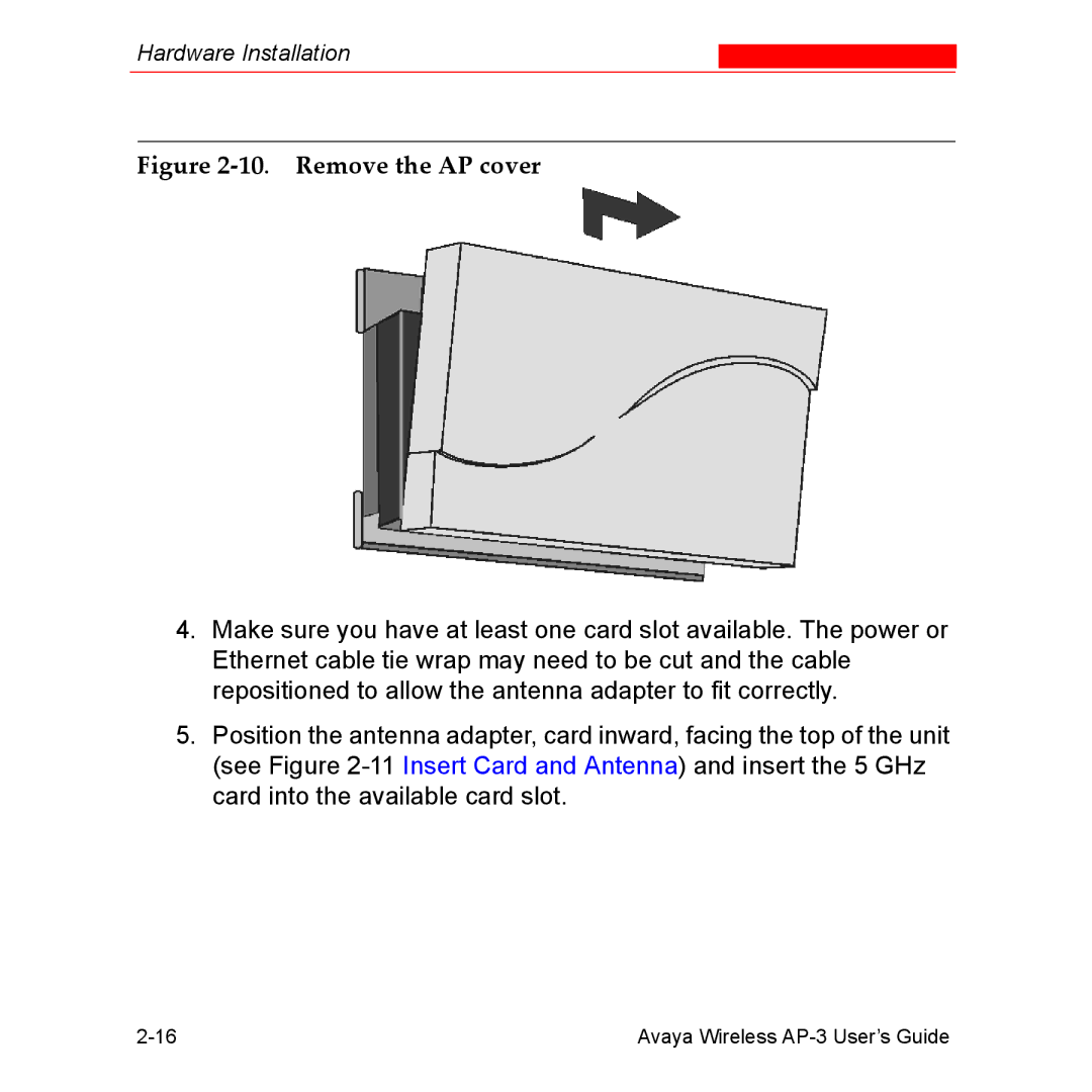 Avaya Wireless AP-3 manual Remove the AP cover 