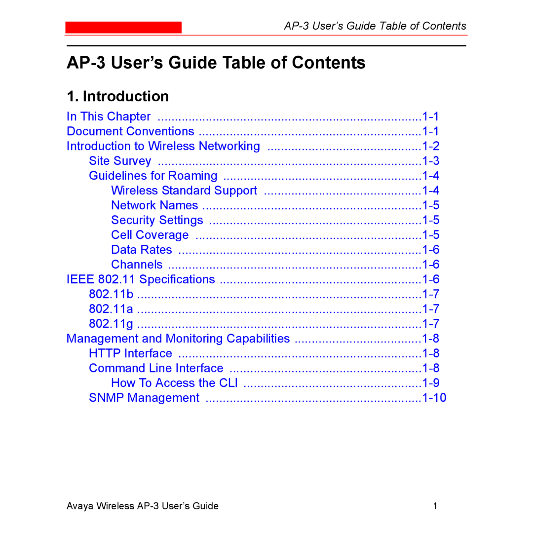 Avaya Wireless AP-3 manual AP-3 User’s Guide Table of Contents 