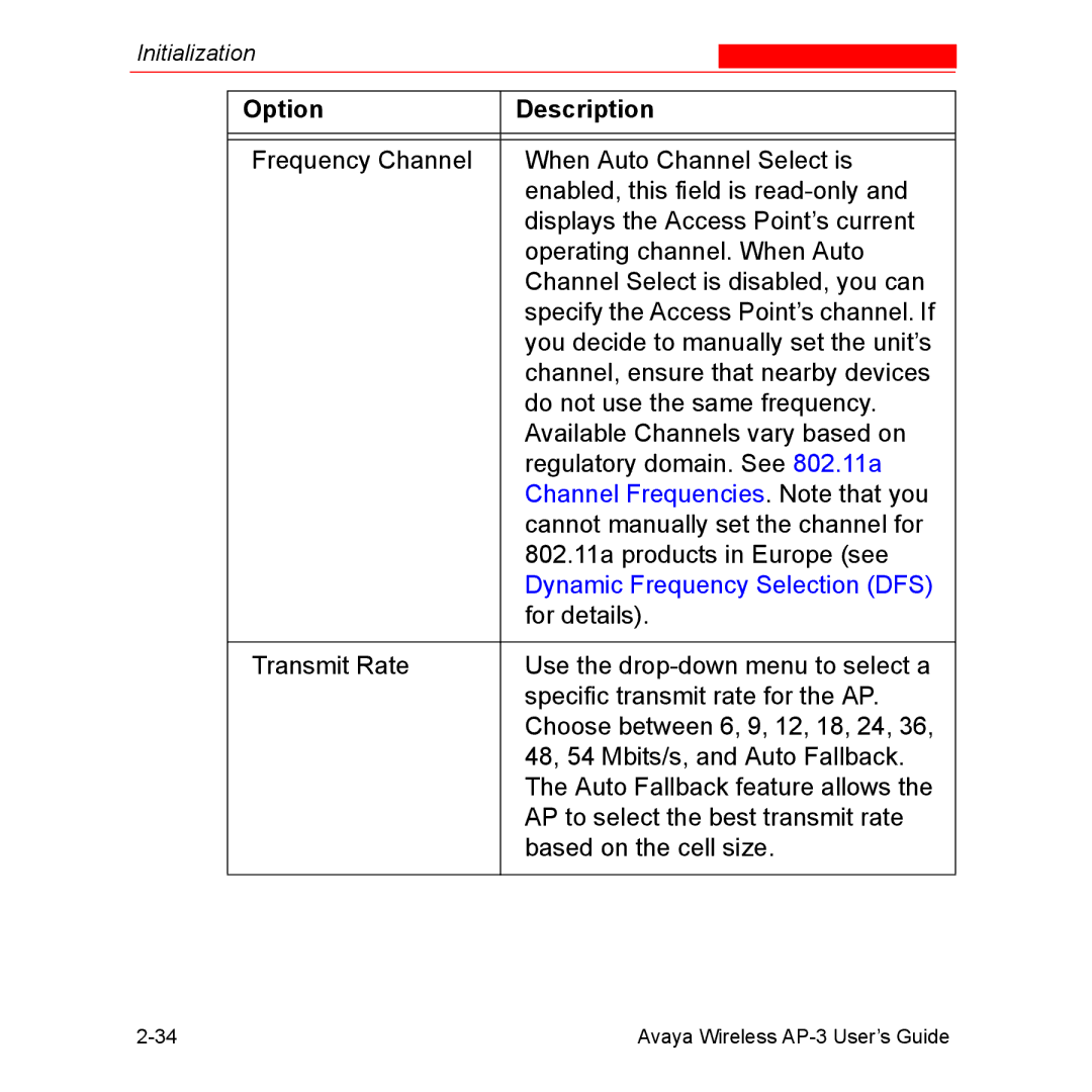 Avaya Wireless AP-3 manual Channel Frequencies. Note that you 