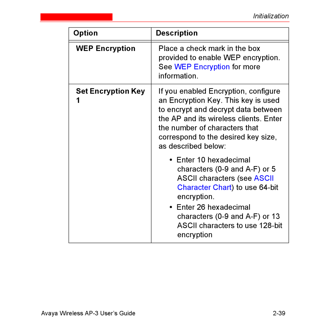 Avaya Wireless AP-3 manual Ascii characters to use 128-bit 