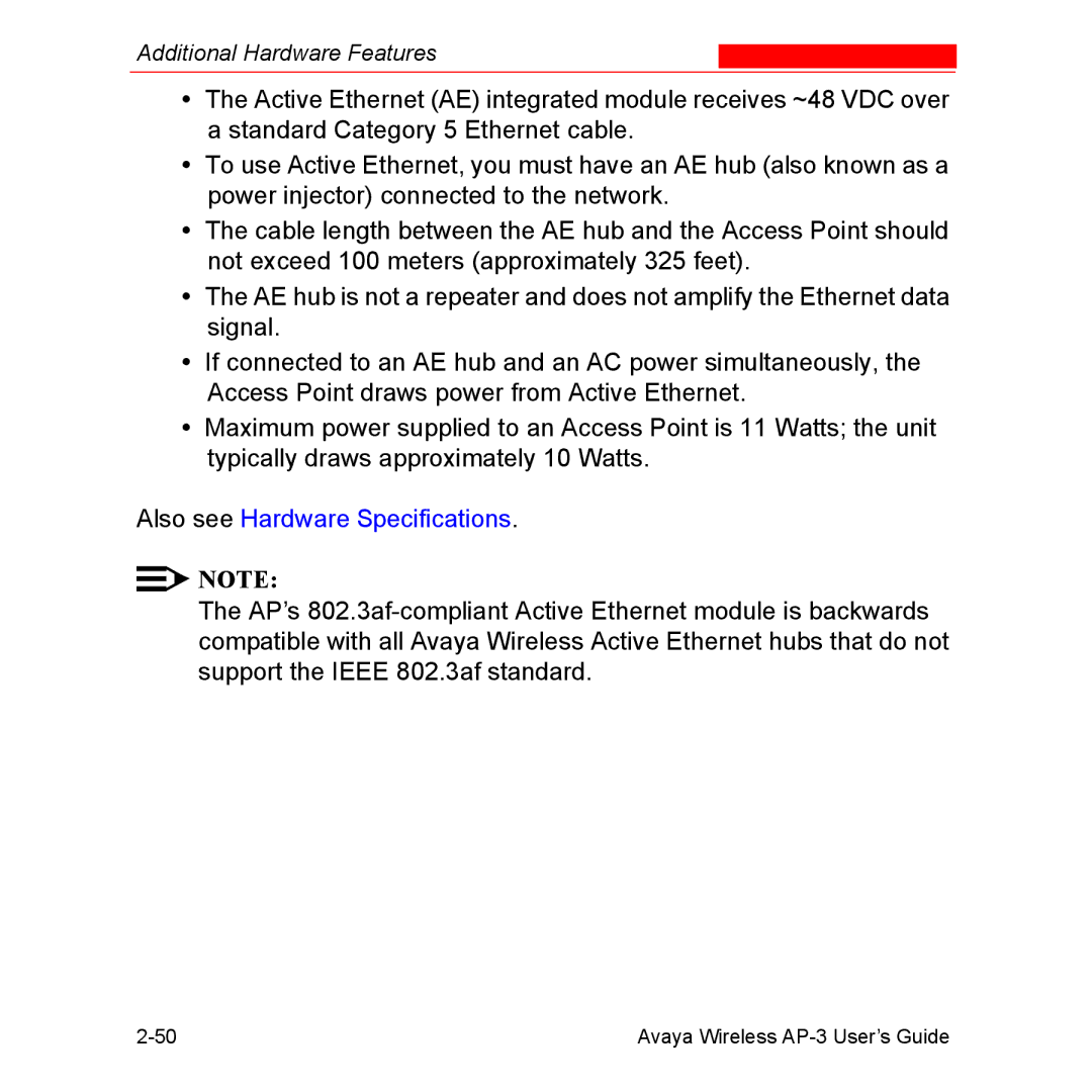 Avaya Wireless AP-3 manual Also see Hardware Specifications 