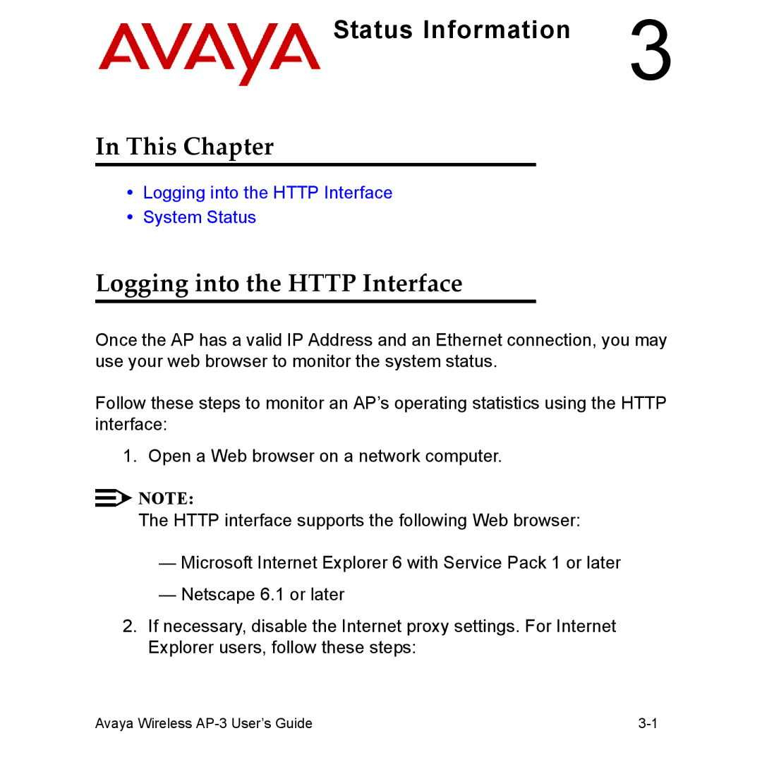 Avaya Wireless AP-3 manual This Chapter, Logging into the Http Interface 