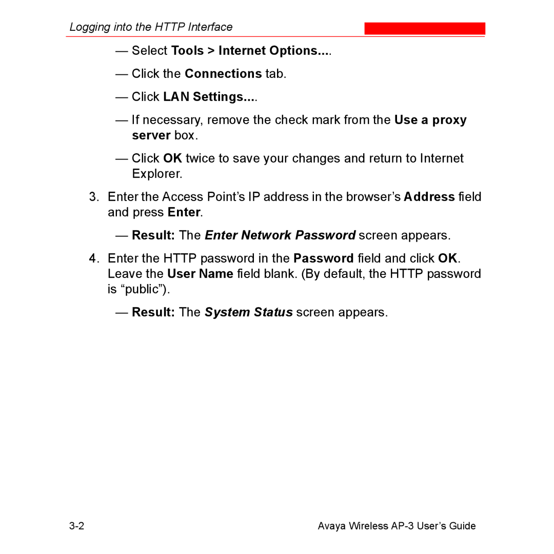 Avaya Wireless AP-3 manual Logging into the Http Interface 