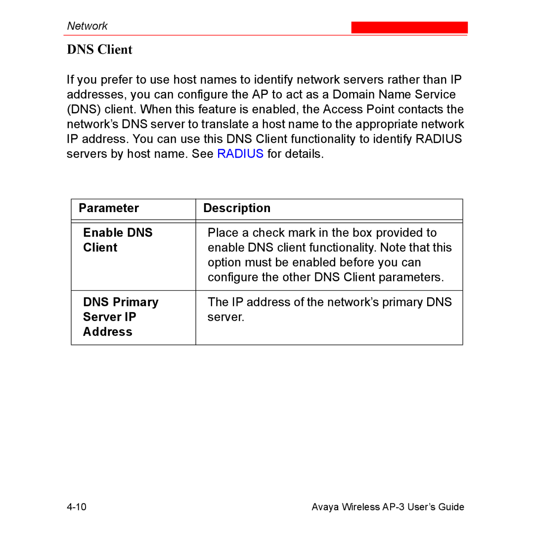 Avaya Wireless AP-3 manual DNS Client 