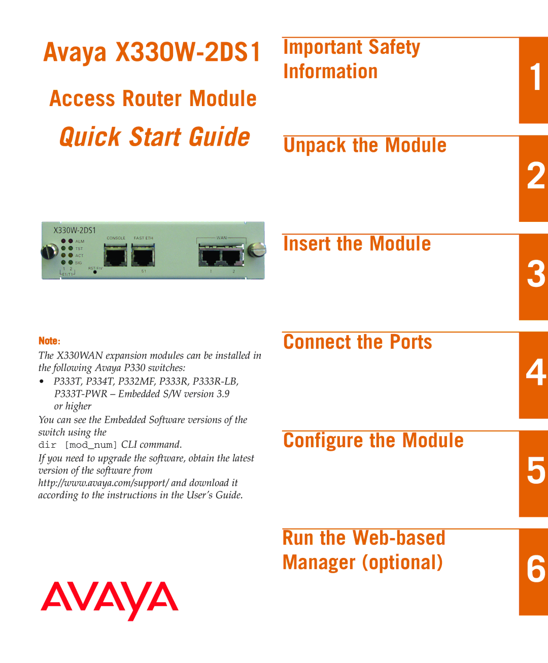 Avaya X330W-2DS1 quick start Quick Start Guide 