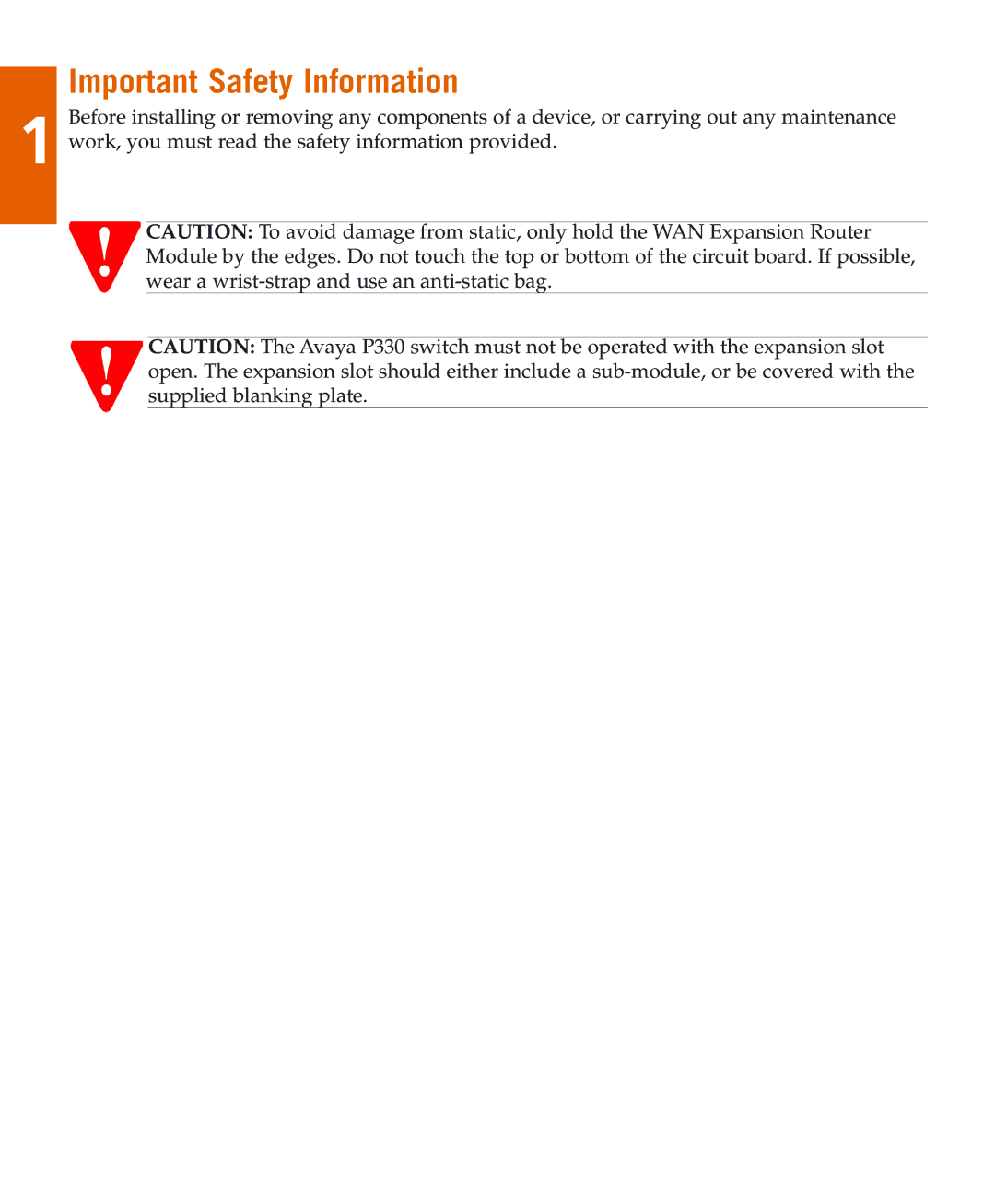 Avaya X330W-2DS1 quick start Important Safety Information 