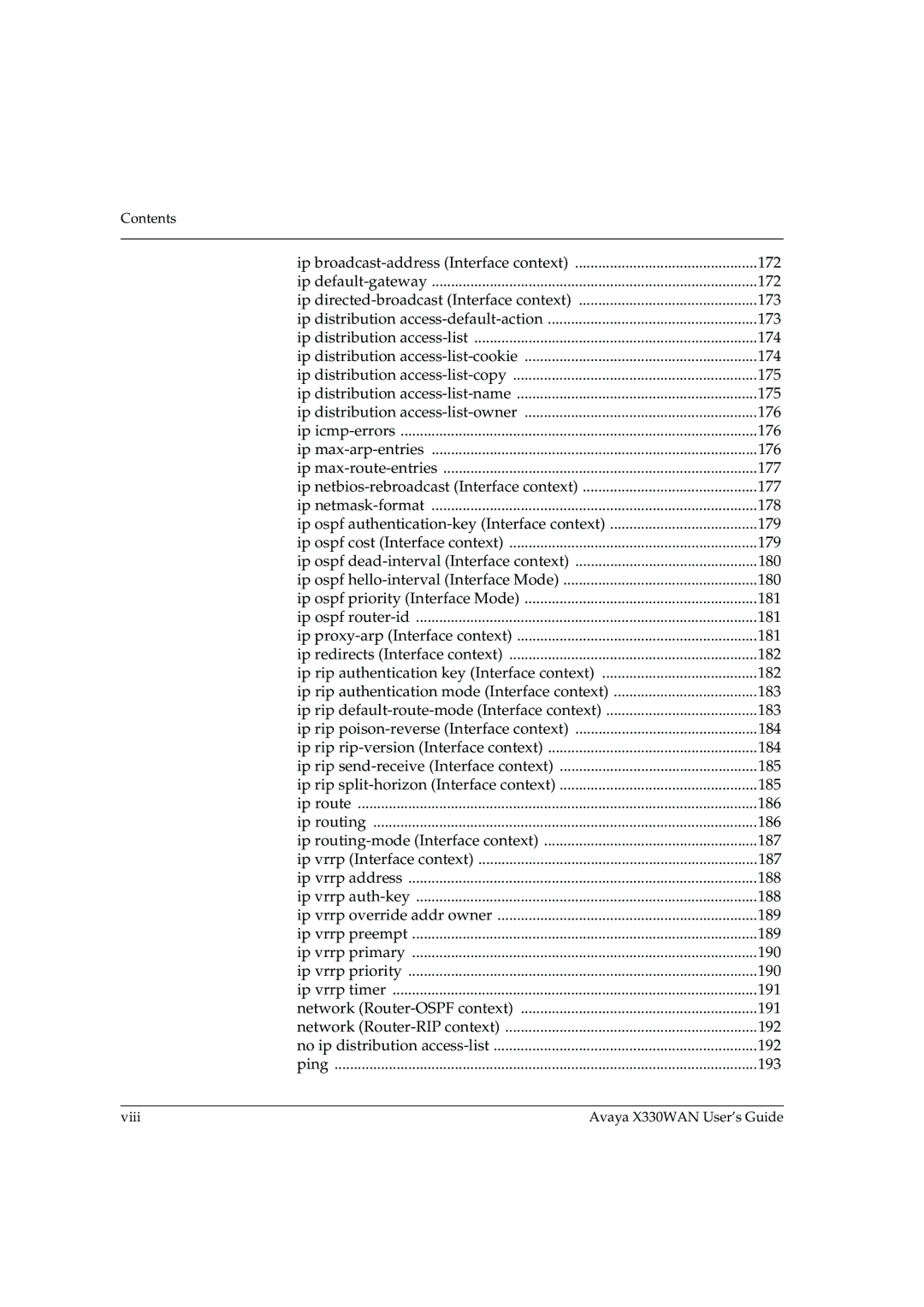 Avaya manual Viii Avaya X330WAN User’s Guide 