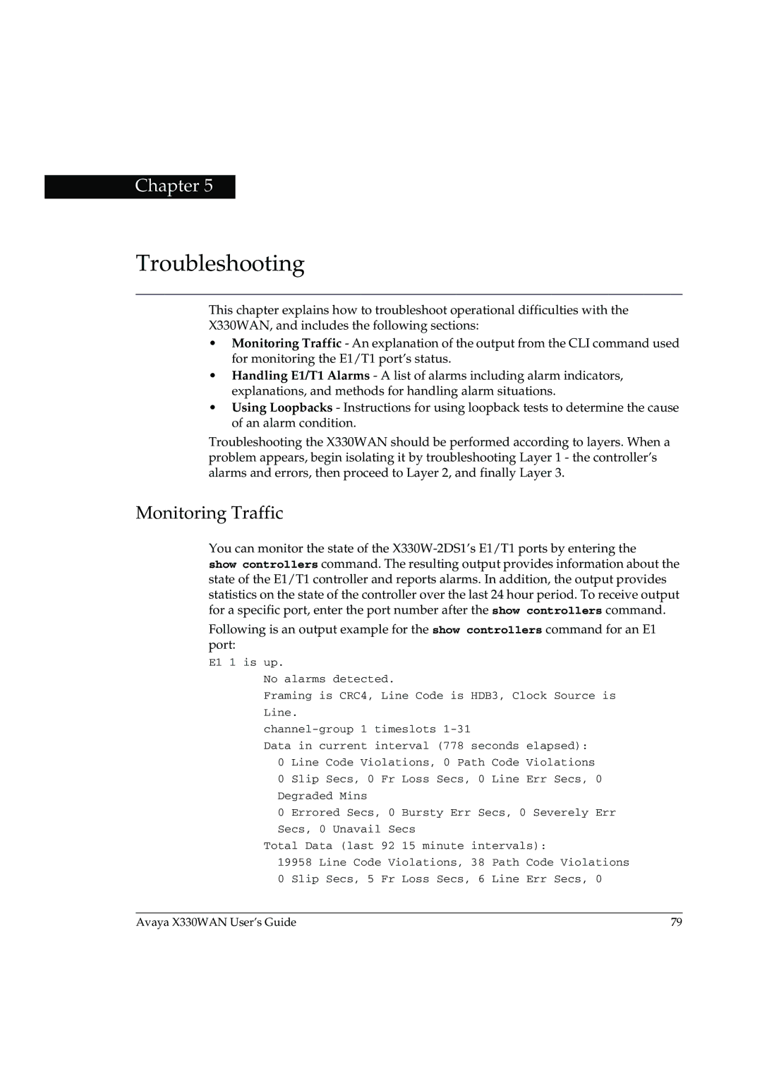 Avaya X330WAN manual Troubleshooting, Monitoring Traffic 