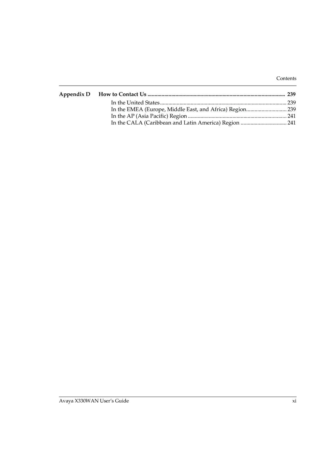 Avaya X330WAN manual Appendix D How to Contact Us 239 