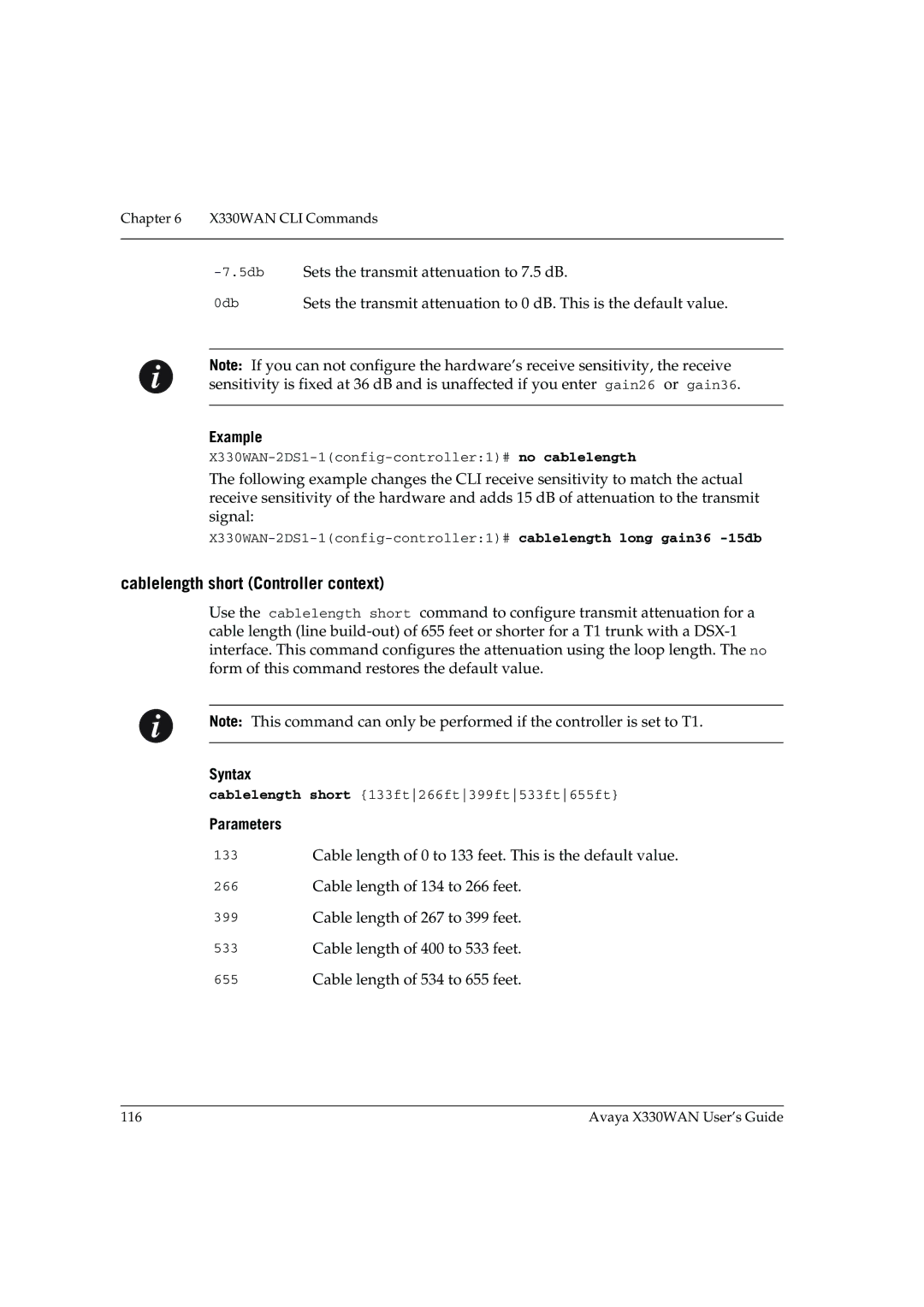 Avaya X330WAN manual Cablelength short Controller context 