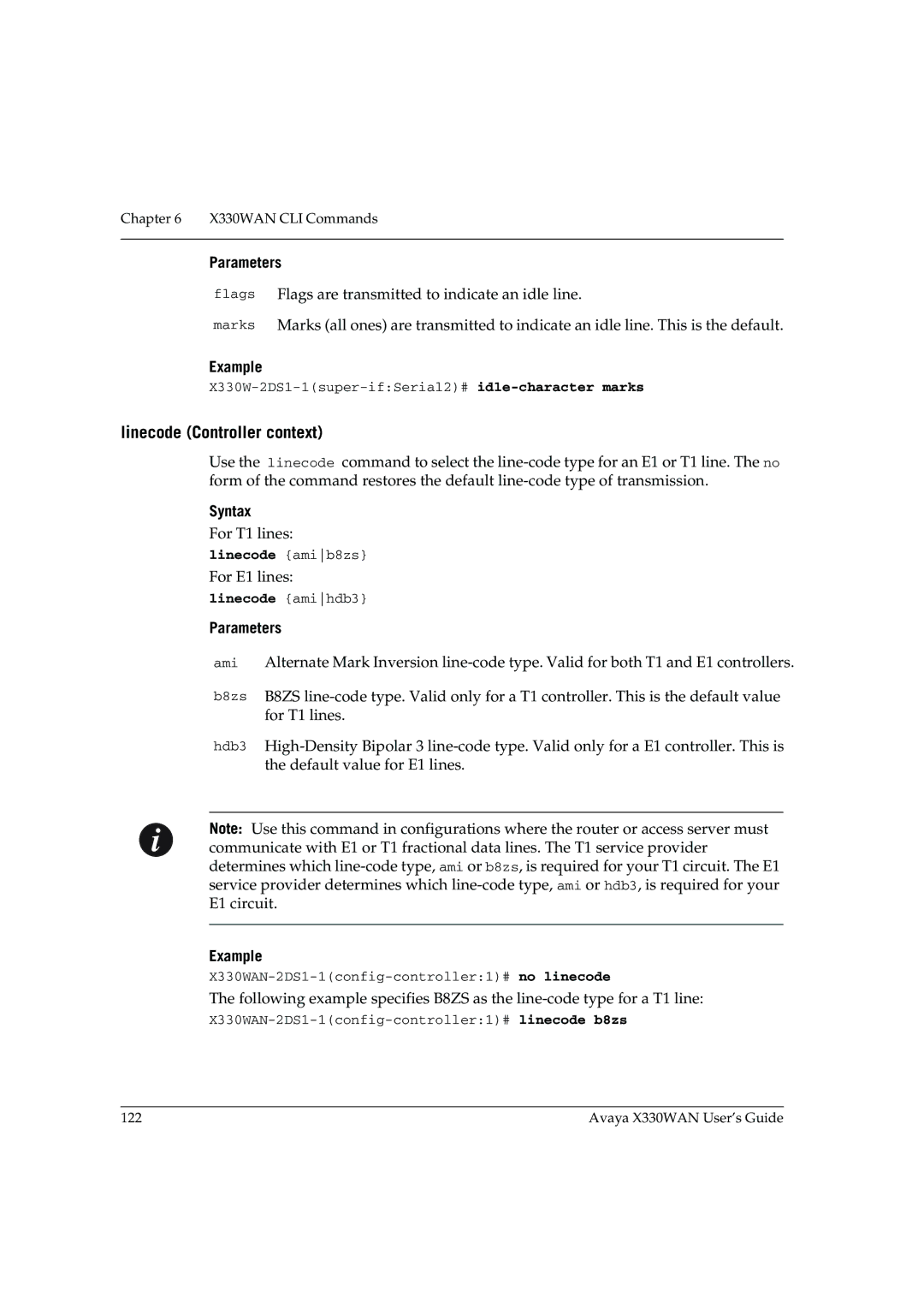 Avaya X330WAN manual Linecode Controller context 