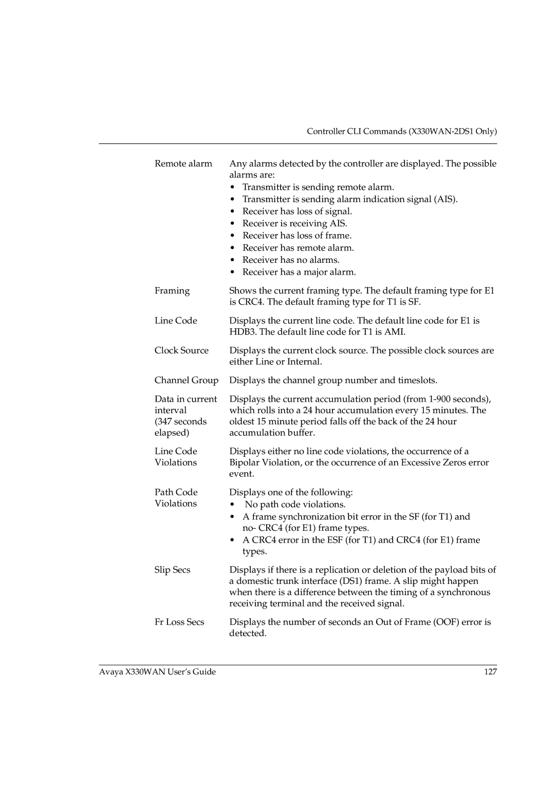 Avaya manual Avaya X330WAN User’s Guide 127 