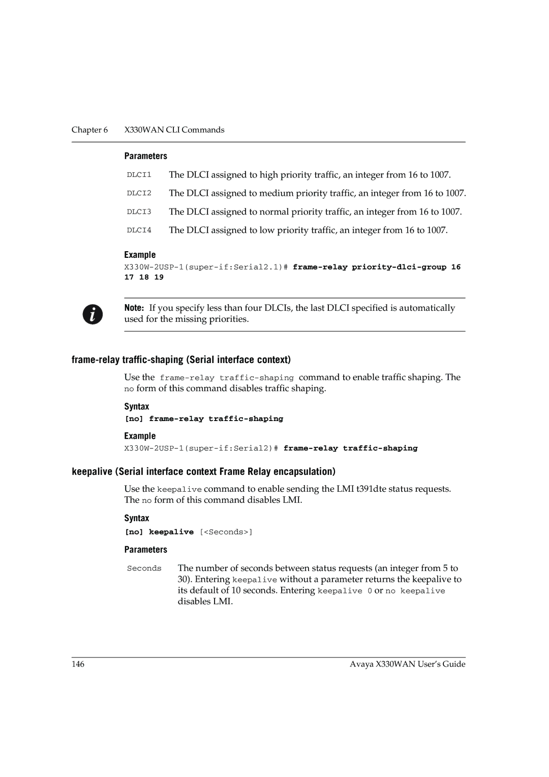 Avaya X330WAN manual Frame-relay traffic-shaping Serial interface context, 17 18, No frame-relay traffic-shaping 