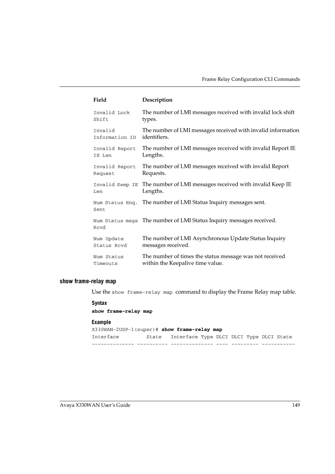 Avaya X330WAN manual Show frame-relay map 