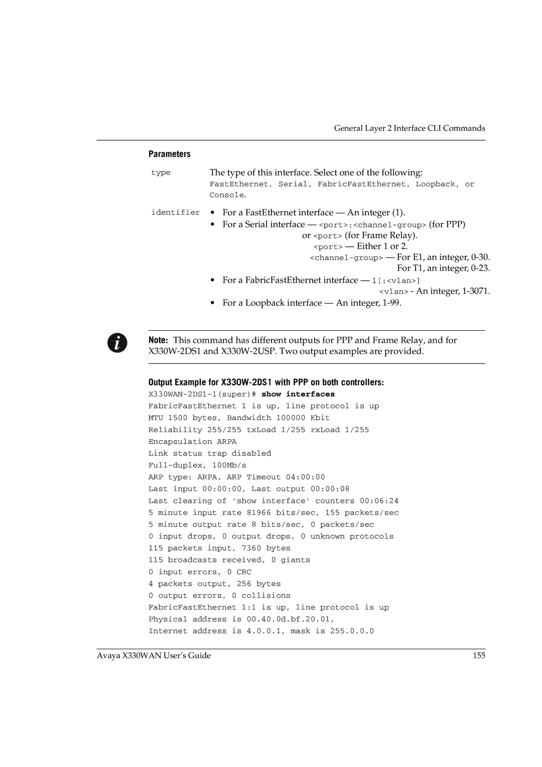 Avaya X330WAN manual Output Example for X330W-2DS1 with PPP on both controllers 