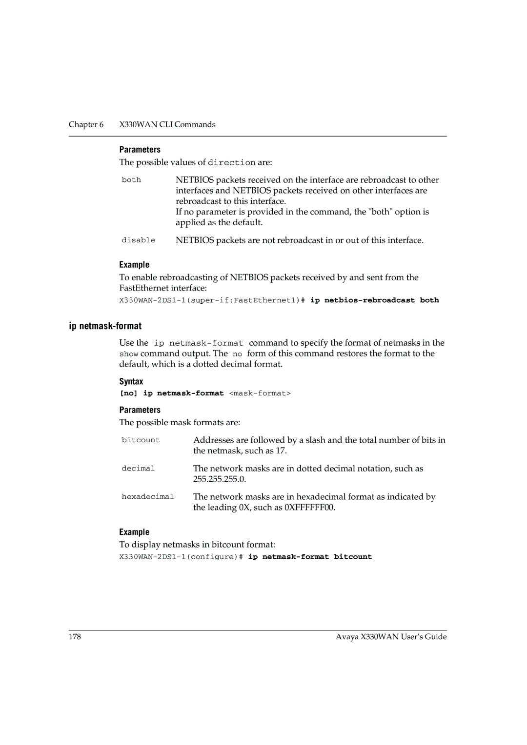 Avaya X330WAN manual Ip netmask-format, No ip netmask-format mask-format 