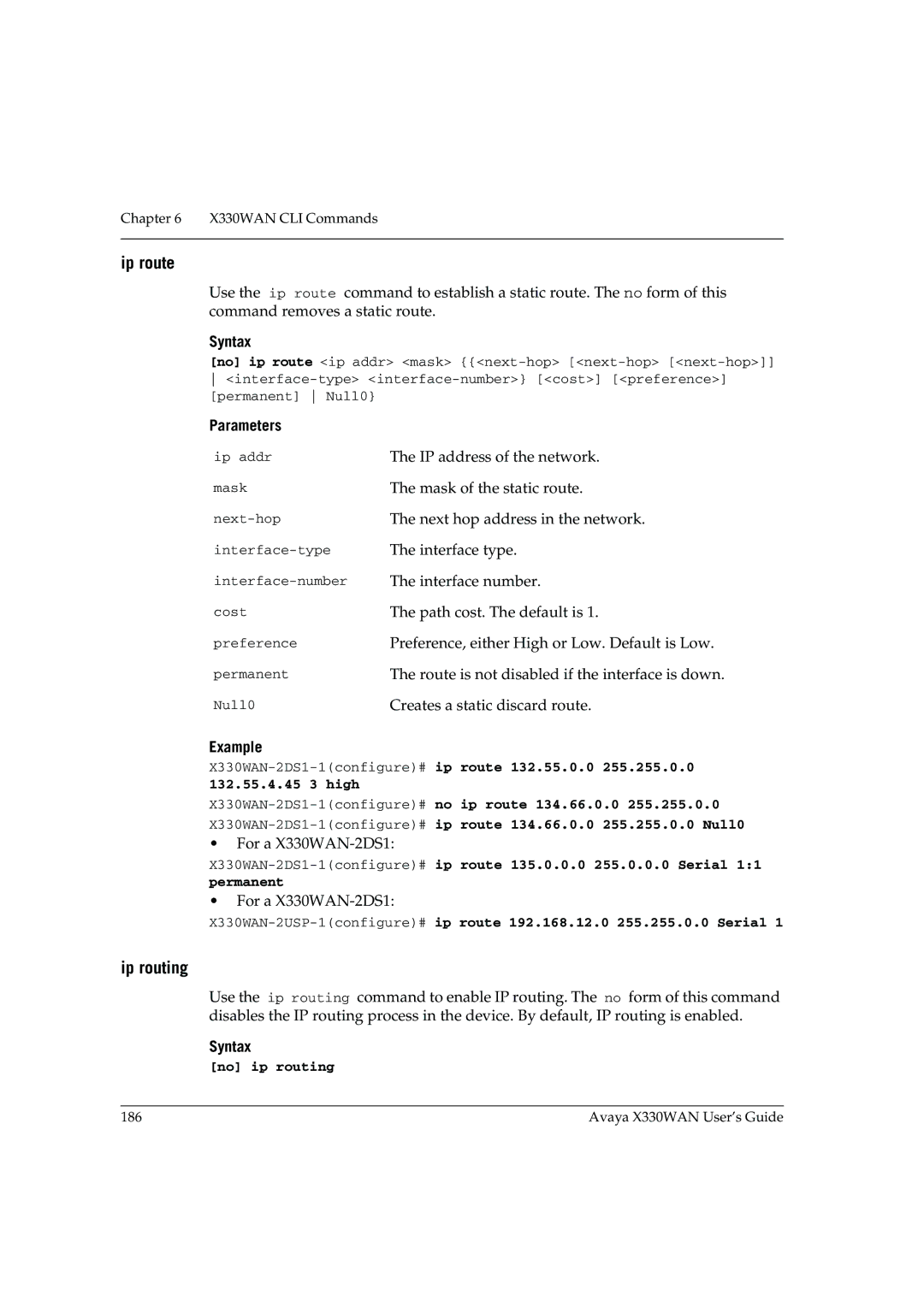 Avaya X330WAN manual Ip route, Ip routing, No ip routing 