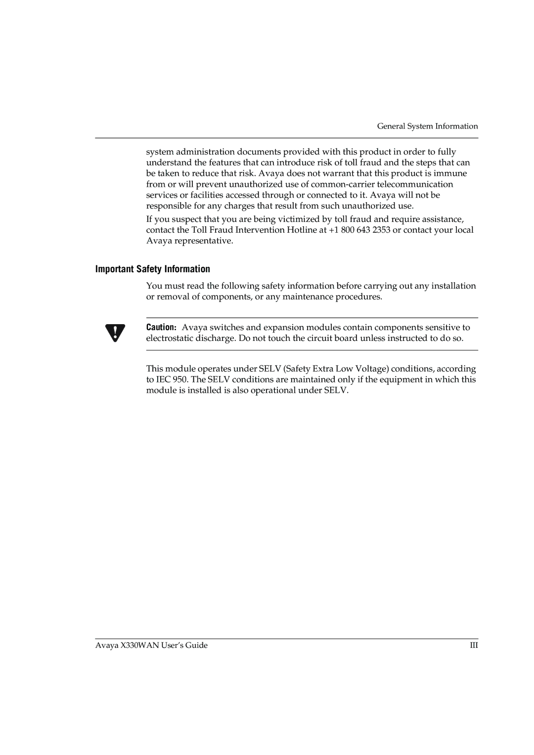 Avaya X330WAN manual Important Safety Information 