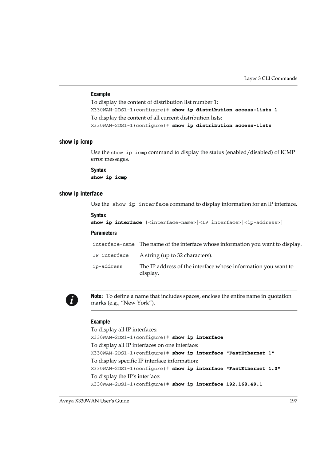 Avaya X330WAN manual Show ip icmp, Show ip interface 