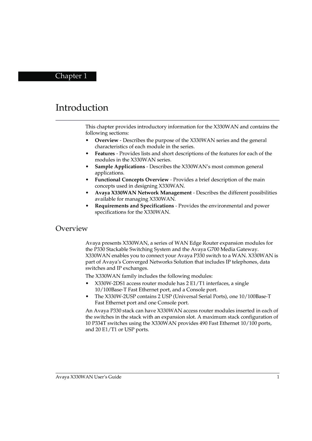 Avaya X330WAN manual Introduction, Overview 