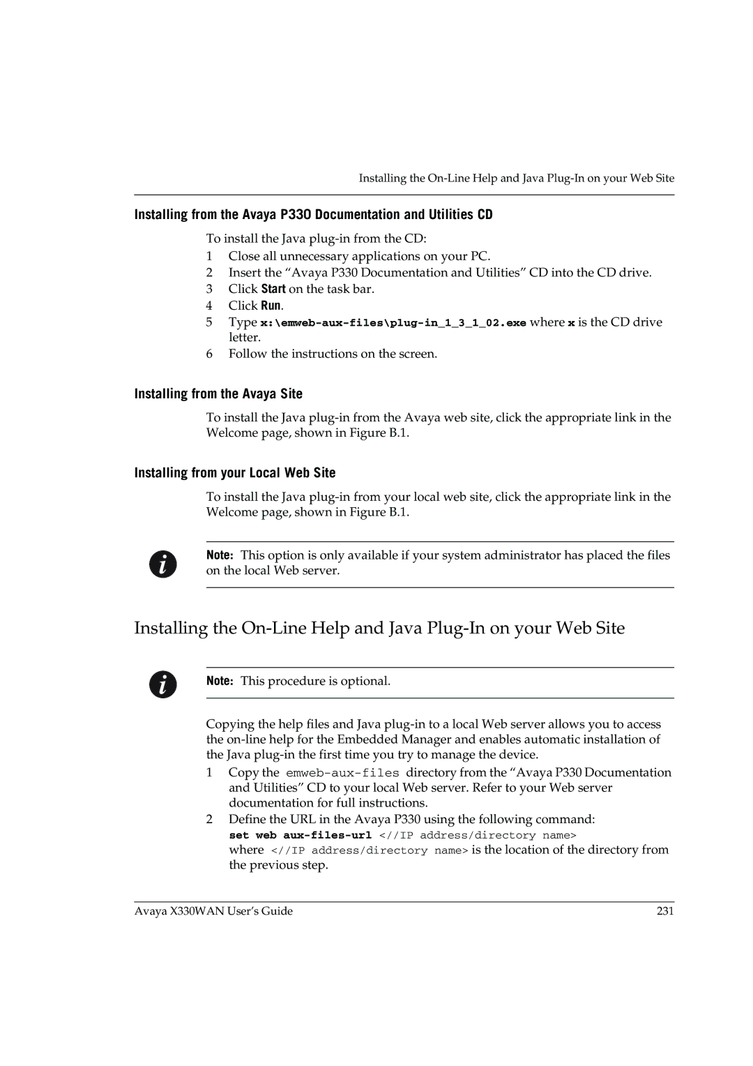 Avaya X330WAN manual Installing from the Avaya Site, Installing from your Local Web Site 