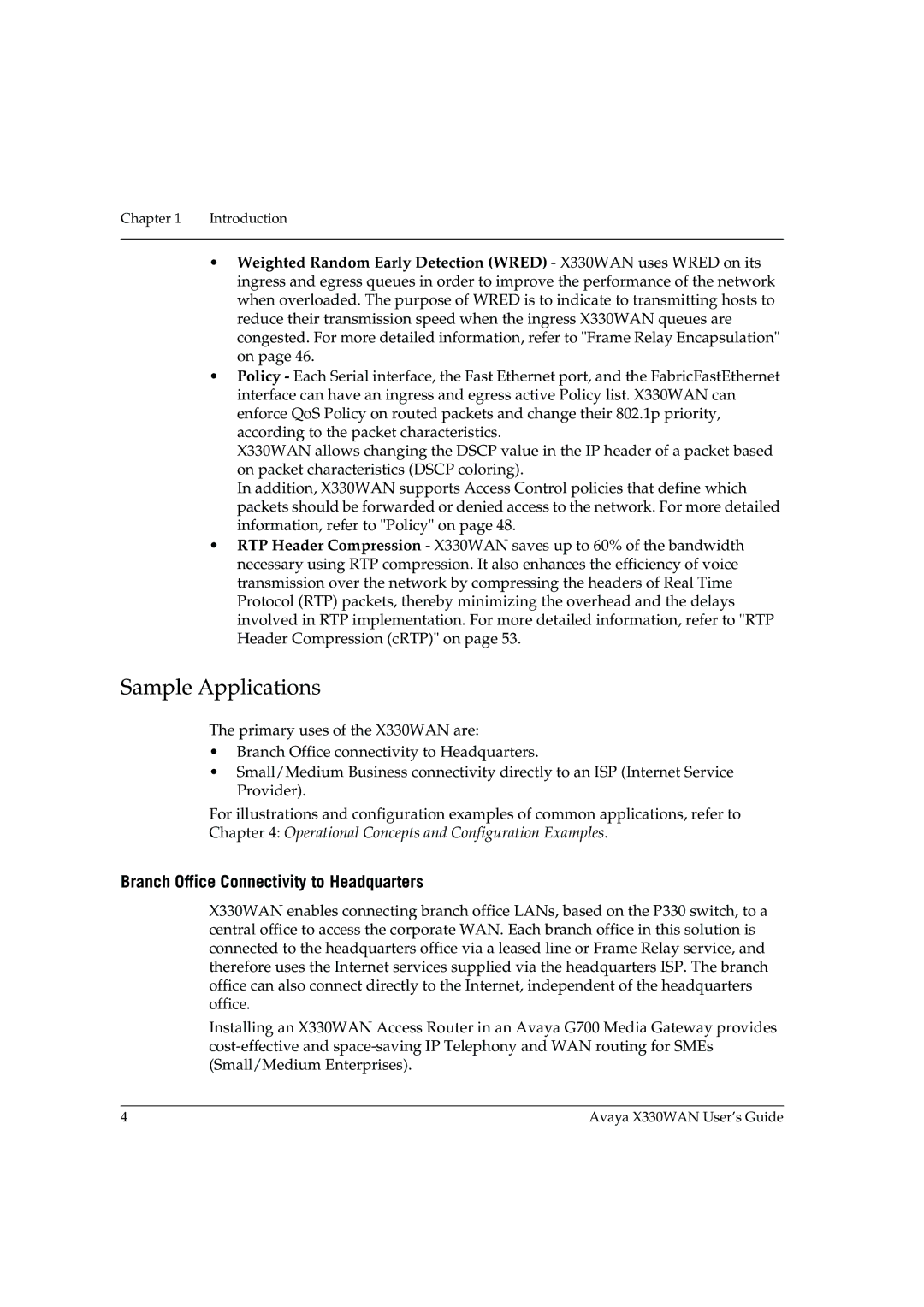 Avaya X330WAN manual Sample Applications, Branch Office Connectivity to Headquarters 