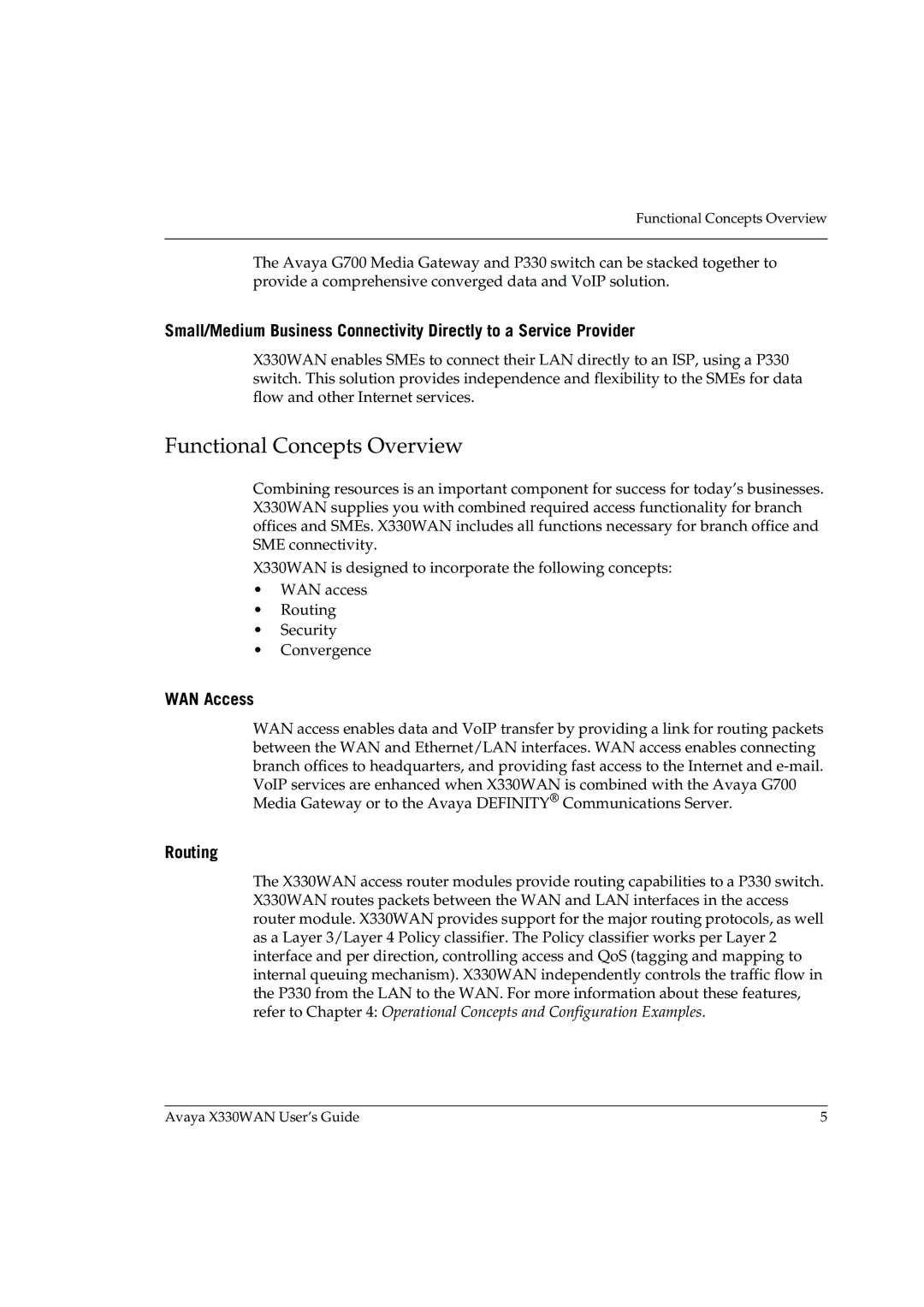 Avaya X330WAN manual Functional Concepts Overview, WAN Access, Routing 