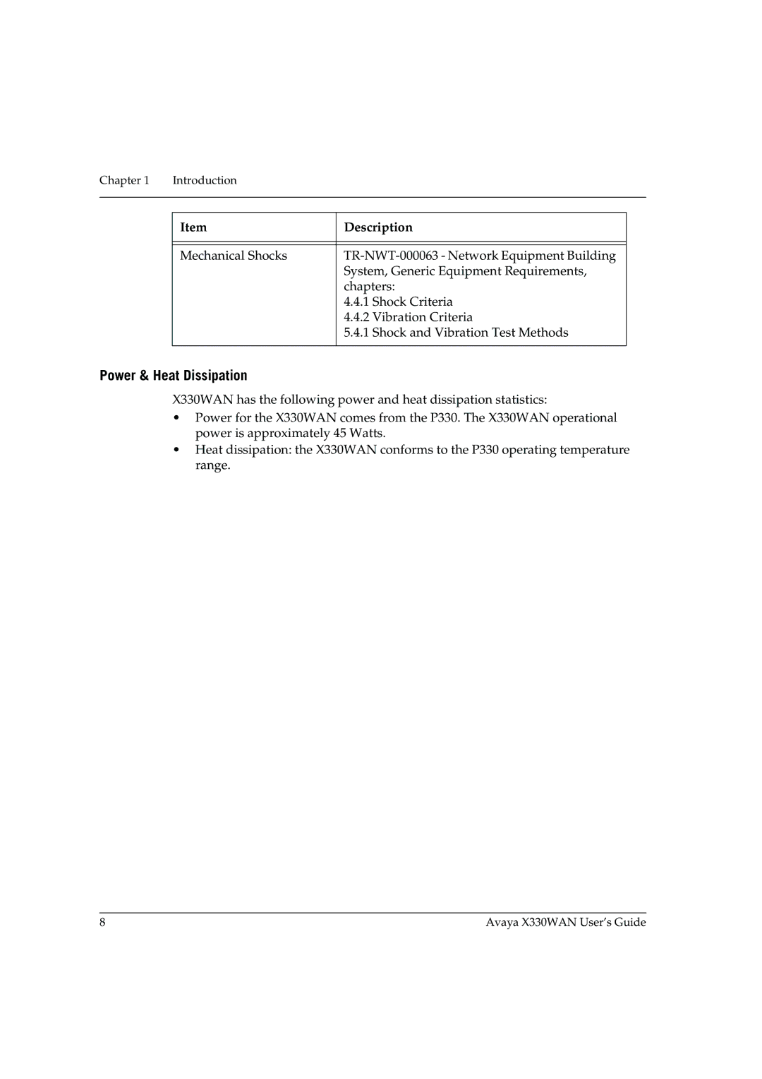 Avaya X330WAN manual Power & Heat Dissipation 