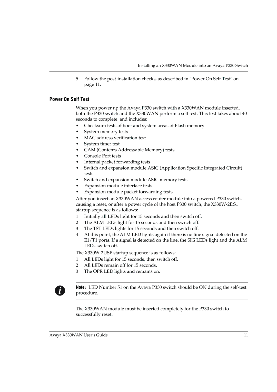 Avaya X330WAN manual Power On Self Test 