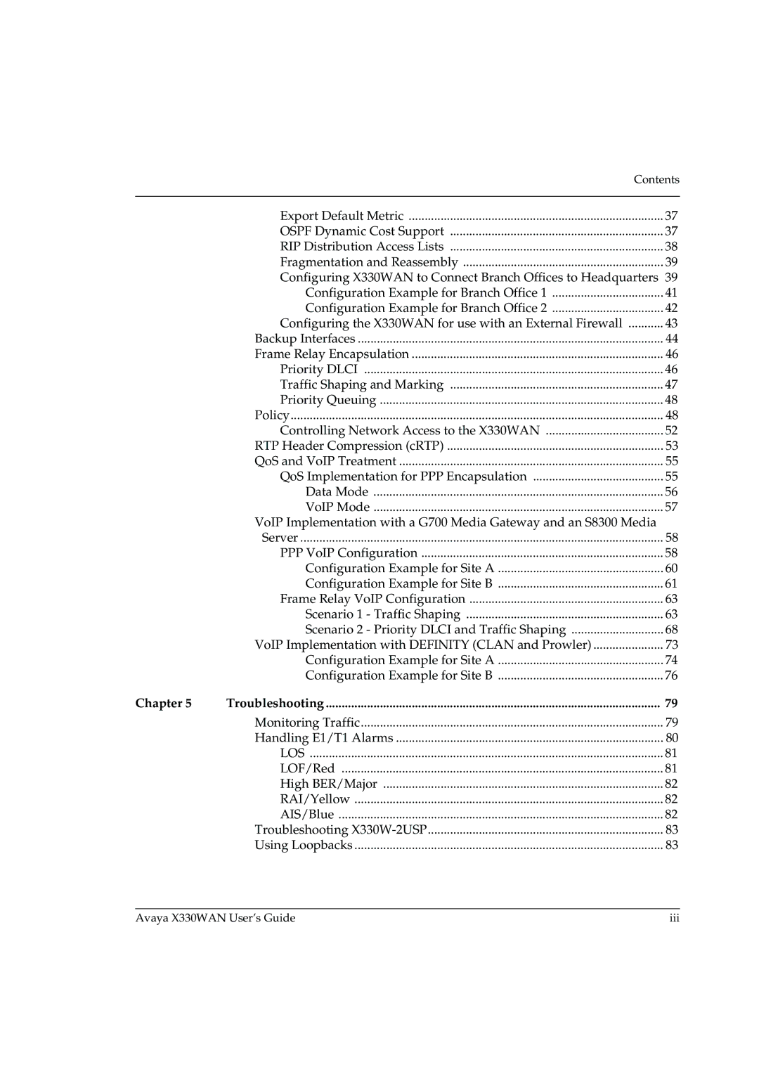 Avaya X330WAN manual Chapter Troubleshooting, Los 