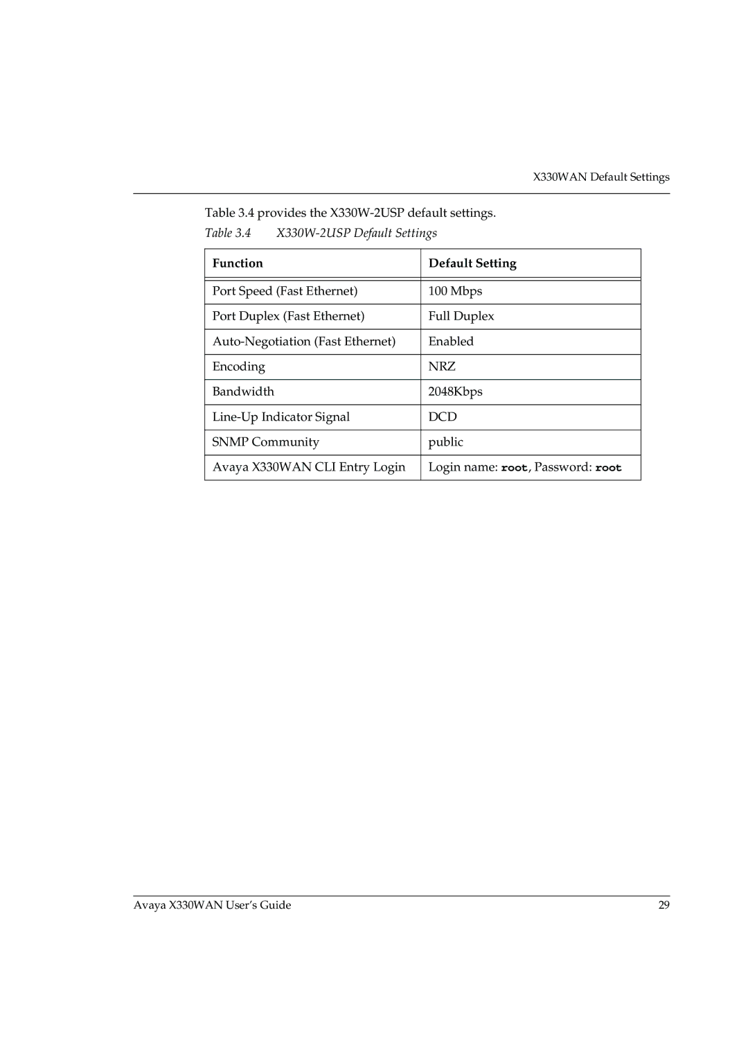 Avaya X330WAN manual Function Default Setting, Dcd 