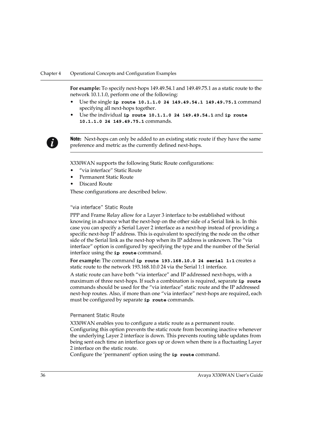 Avaya X330WAN manual Via interface Static Route 