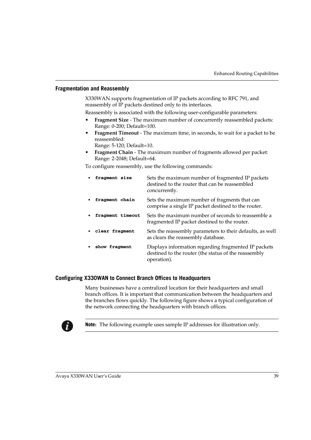 Avaya X330WAN manual Fragmentation and Reassembly 