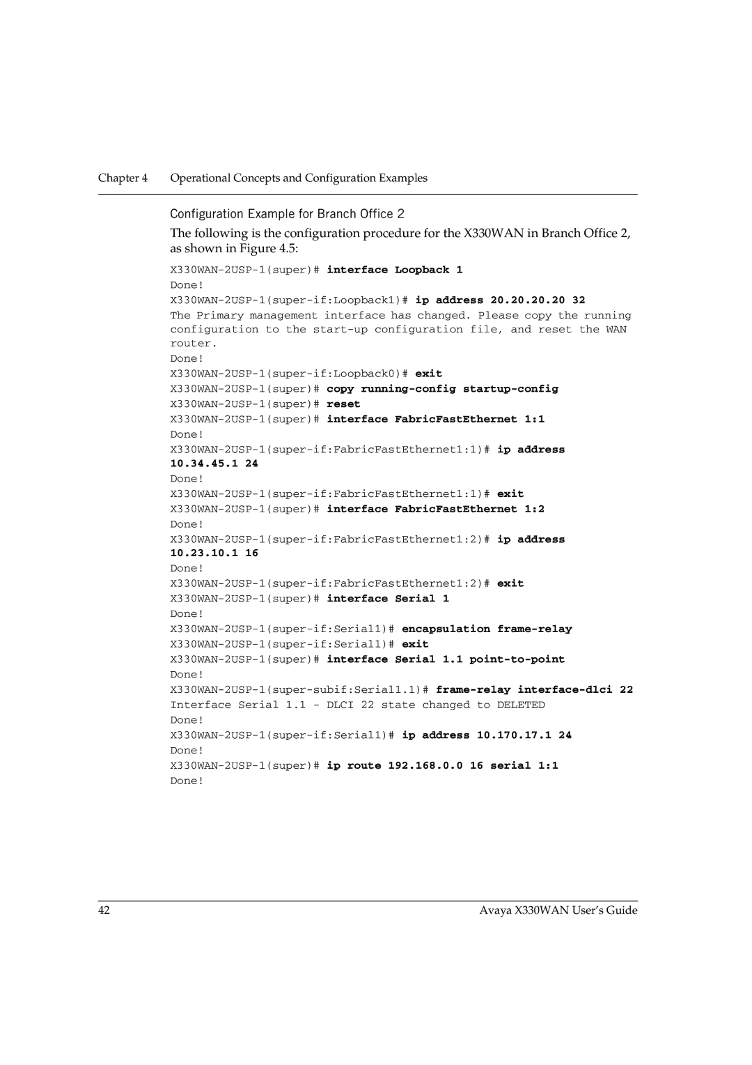 Avaya X330WAN manual 10.34.45.1, 10.23.10.1 