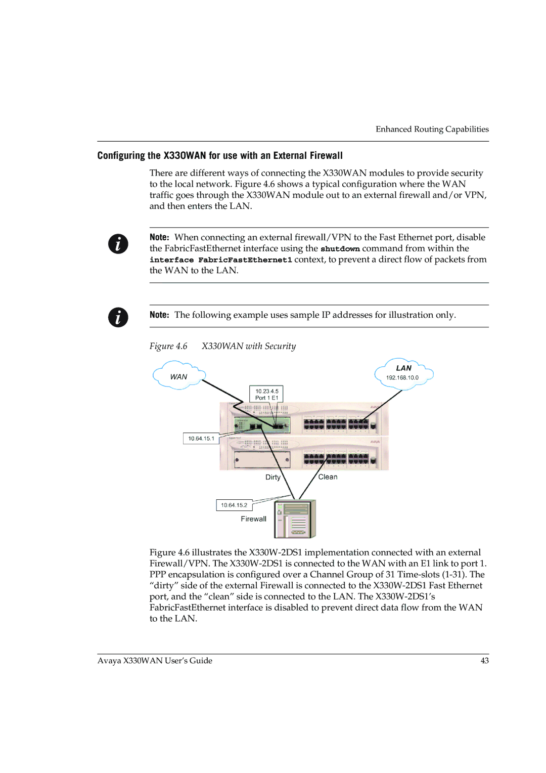 Avaya manual Configuring the X330WAN for use with an External Firewall, X330WAN with Security 