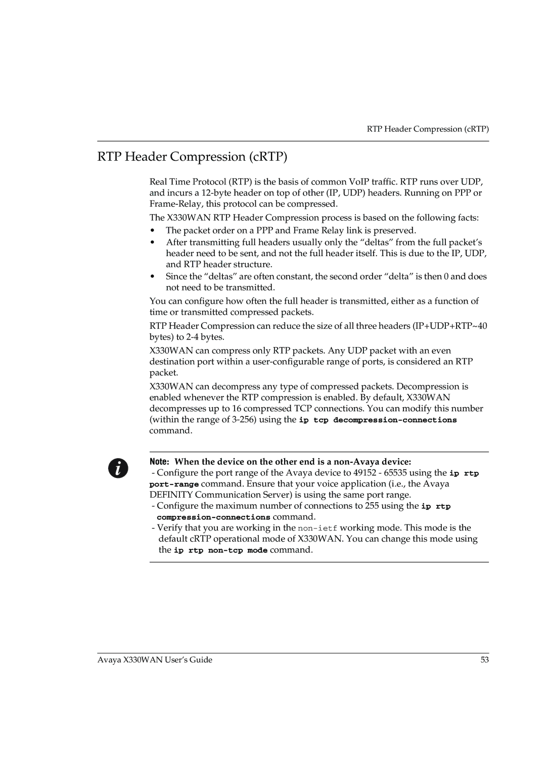 Avaya X330WAN manual RTP Header Compression cRTP 