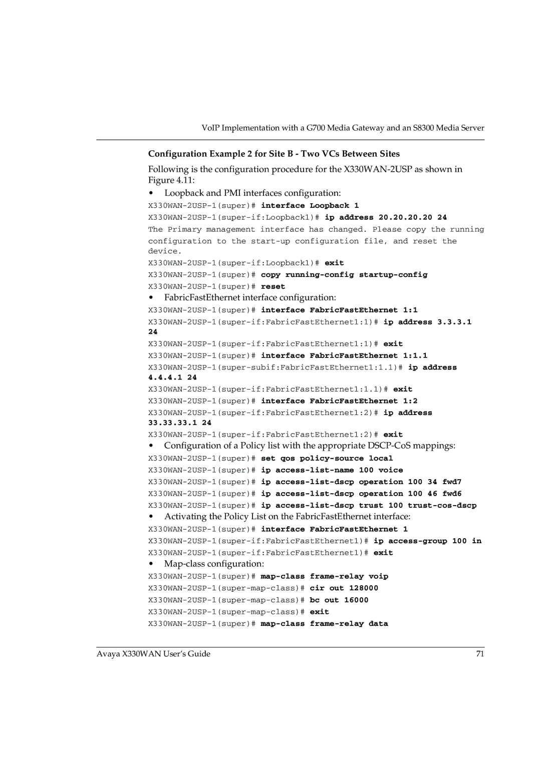 Avaya X330WAN manual Configuration Example 2 for Site B Two VCs Between Sites, 4.1 