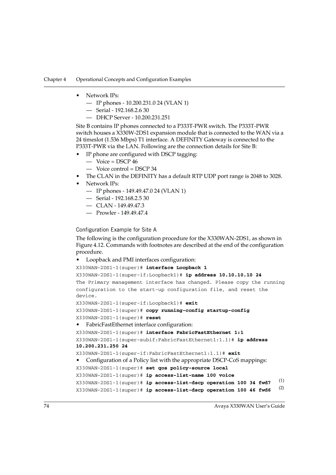 Avaya manual X330WAN-2DS1-1super#interface FabricFastEthernet, 10.200.231.250 