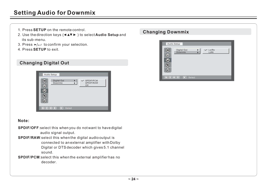 Avayon DXP-10P II manual Setting Audio for Downmix, Changing Downmix, Changing Digital Out 