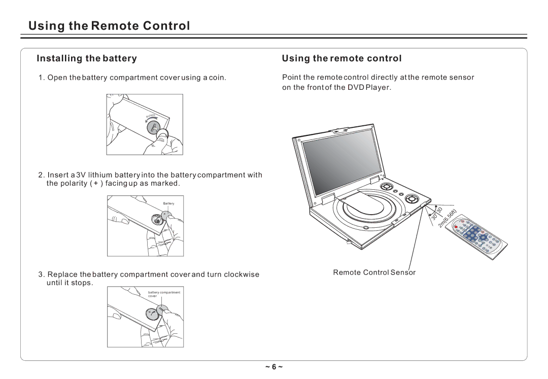 Avayon DXP-10P II manual Using the Remote Control, Installing the battery Using the remote control 